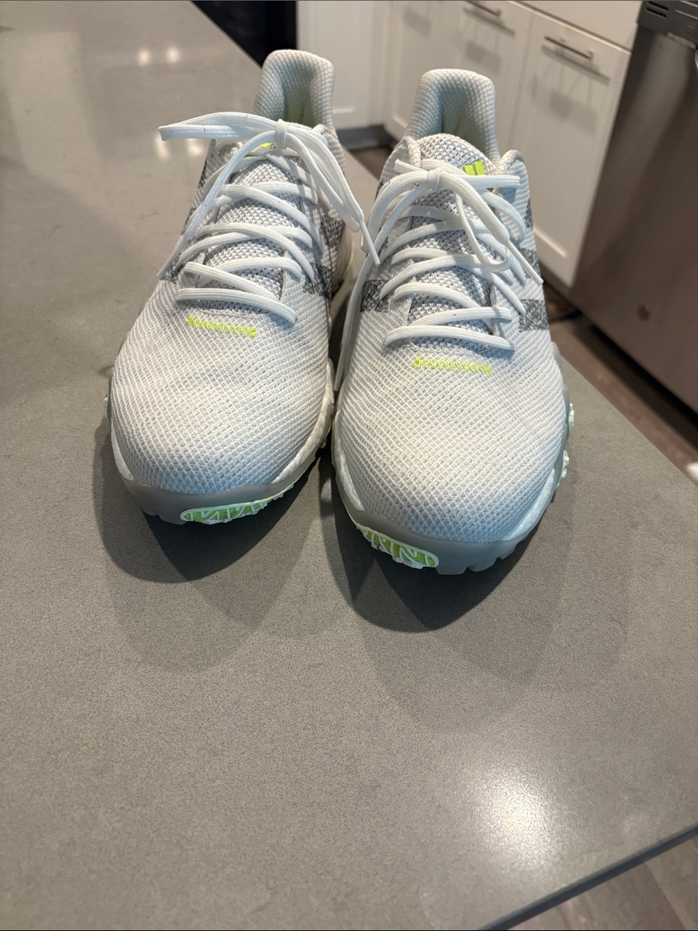 adidas Men’s White golf shoes with Neon Yellow Accents